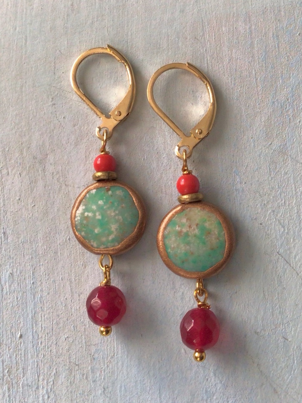 Sale Turquoise Garnet Gold Edge Sundance Charm Earrings